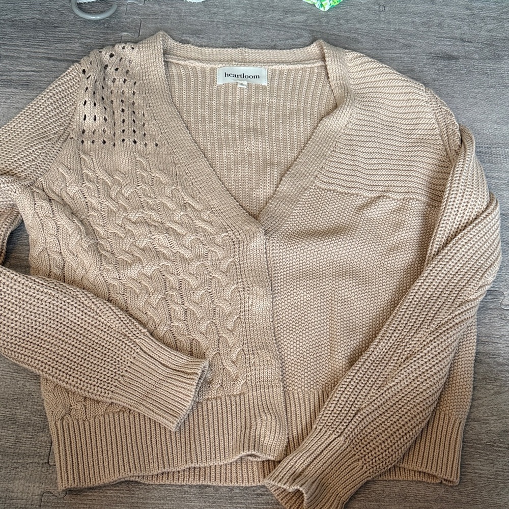 Heartloom Beige V-Neck Sweater